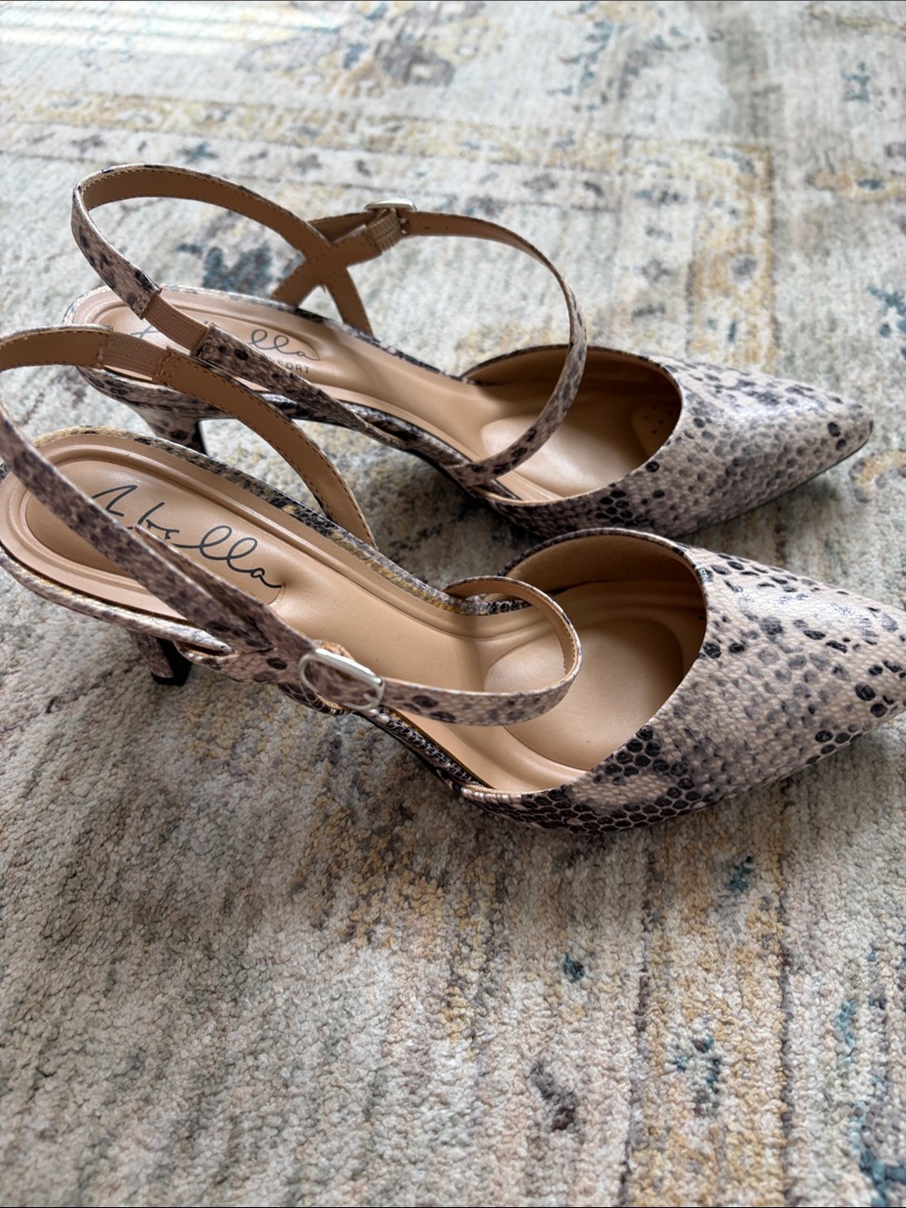 Abella Taupe Snake-Print Slingback Pumps
